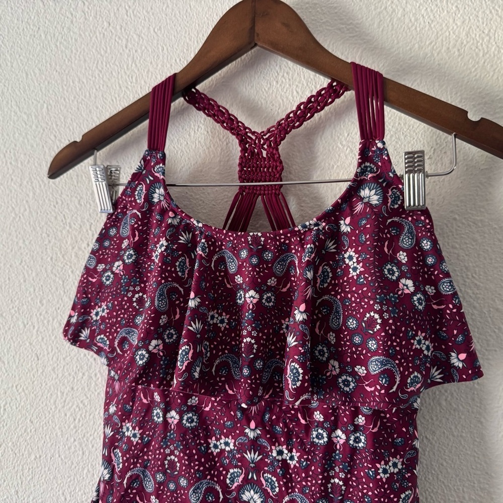 Arizona Jean Paisley Flounce Braided Tankini Swim Top Large Boho Beach - Picture 3 of 11